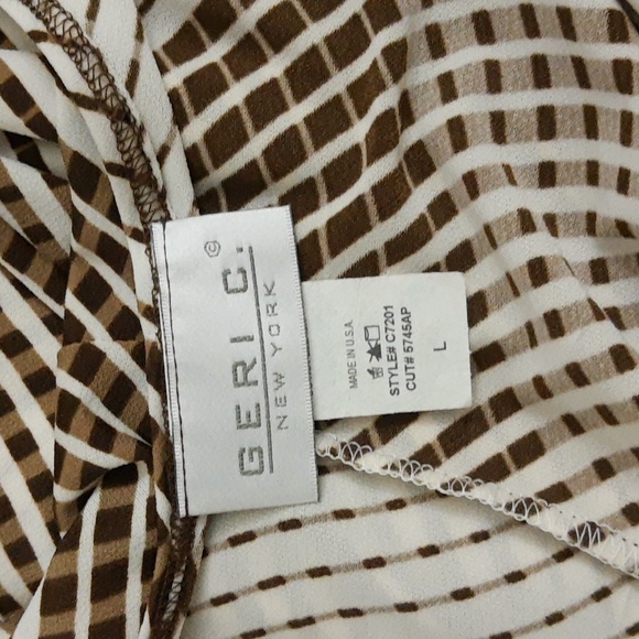 Geri C. New York Striped Faux Wrap Dress Brown Cream VTG 90s M/L - Picture 13 of 15